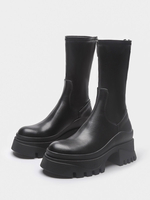 Bottines À Talons Épais Bout Rond Chaussures Femmes