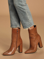 Bottines à talons épais en relief alligator pour femmes en marron