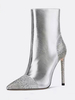 Bottines Argentées Diamants Faux Bout Pointu Bottines Talon Aiguille Pour Femme