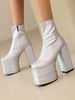Bottines argentées pour femmes bottines à plateforme bout rond talon épais Club