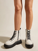 Bottines blanches en cuir PU à fermeture éclair à talons épais et bout rond pour femmes