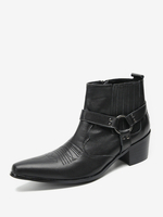 Bottines Chelsea Hommes En Cuir De Vachette Noir À Bout Pointu Vintage