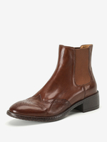 Bottines Chelsea Marron Café À Bout Rond Détails Élastique Chic