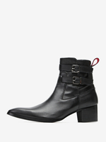 Bottines Chelsea pour hommes en cuir de vache noir à bout pointu et boucle pour bal de promo