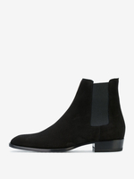 Bottines Chelsea pour hommes en daim noir et cuir de vache à bout pointu bottines britanniques habillées