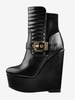 Bottines Compensées Noires À Boucle À Talon Épais Femmes