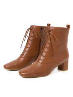 Bottines en cuir pour femmes en peau de vache à bout carré; talon chunky; bottillons 2 "