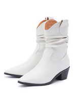 Bottines en cuir PU à talons épais et bout pointu pour femmes ivoire
