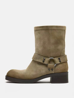 Bottines en daim kaki Bottines plates à bout rond et boucle