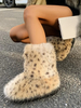 Bottines en fausse fourrure à motif léopard et bout rond pour lhiver