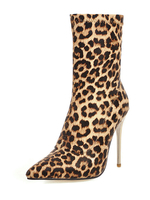 Bottines femme à imprimé léopard bout pointu talon aiguille 3.9 "