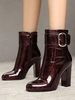 Bottines femme bordeaux en PU talon épais