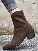 Bottines Femme Bottines En Cuir Suédé Marron Café Bout Pointu Bout Pointu