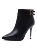 Bottines femme boucle bout pointu talon aiguille PU cuir noir bottines