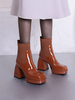 Bottines Femme Bout Carré Talon Chunky PU Cuir Bottines Orange