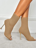 Bottines Femme Bout Ouvert Talon Aiguille Tissu Élastique Abricot Bottines