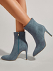 Bottines femme bout pointu talon aiguille daim cuir bleu gris bottines