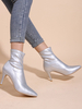 Bottines femme bout pointu talon aiguille PU cuir bottines argent