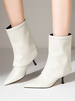 Bottines femme bout pointu talon aiguille PU cuir Eric blanc bottines