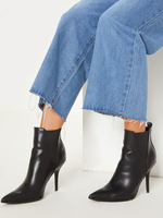 Bottines femme bout pointu talon aiguille PU cuir noir bottines
