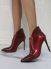 Bottines Femme Bout Pointu Talon Aiguille Vernis PU Haute Bourgogne Bottines