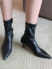 Bottines femme bout pointu talon chaton cuir PU jaune bottines
