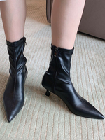 Bottines femme bout pointu talon chaton cuir PU jaune bottines
