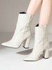 Bottines Femme Bout Pointu Talon Chunky PU Cuir Eric Blanc Bottines
