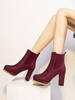 Bottines Femme Bout Rond Talon Chunky Bottines En Cuir Daim Bordeaux