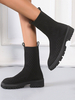 Bottines Femme Bout Rond Talon Chunky Tissu Élastique Bottines Noires