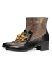 Bottines Femme En Cuir De Vachette Marron Clair Bout Rond Détails En Métal Bottines À Talon Chunky