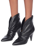 Bottines Femme En Cuir De Vachette Noir Bout Pointu Talon Chunky Ruched Booties