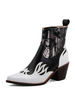 Bottines Femme Fleurs Illustrations Bout Pointu Chiot Talon Cuir De Vachette Noir Bottines