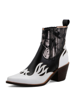 Bottines Femme Fleurs Illustrations Bout Pointu Chiot Talon Cuir De Vachette Noir Bottines