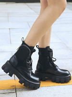 Bottines femme hiver noir à laçage en PU