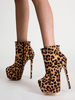 Bottines femme imprimé léopard bout rond talon aiguille daim cuir ciel bottines à talons hauts
