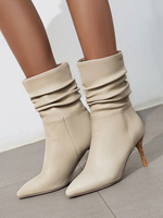 Bottines femme ivoire en PU bout pointu talon haut