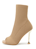 Bottines Femme Peep Toe Talon Aiguille Tissu Élastique Abricot Bottines