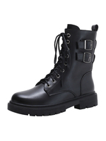 Bottines femme plate semelle épaise à lacets noir