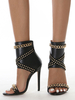 Bottines femme rivets talon aiguille PU cuir noir bottes dété