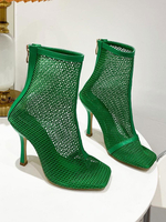Bottines Femme Talon Aiguille Bout Carré Fermeture à Glissière Mesh Vert Bottines Dété