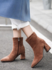 Bottines Femmes à Talons Hautes à Cuir Synthétique en Crôute à Cuir Pointu Unicolore