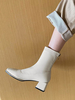 Bottines Femmes Hiver à Talons Mi-Hautes à Cuir Synthétique avec Bout Carré Unicolore à Lacets