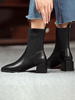 Bottines Femmes Hiver à Talons Mi-Hautes à Cuir Synthétique Cousu en Mailles avec Bout Carré Unicolore