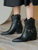 Bottines Femmes Hiver à Talons Mi-Hautes à Cuir Synthétiqueavec Bout Pointu Décors avec Cloutés avec Boucles Unicolore
