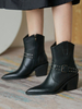 Bottines Femmes Hiver à Talons Mi-Hautes à Cuir Synthétiqueavec Bout Pointu Unicolore Décors avec Cloutés