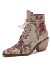 Bottines Femmes Hiver à Talons Mi-Hautes à Lacets Imprimé avec Fleurs à Bout Pointu Bottines Femmes Hiver