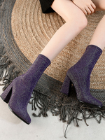 Bottines Femmes Hiver Elastique à Talons Hautes avec Bout Pointu Imprimé Paillettes Unicolore