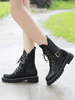 Bottines Femmes Hiver Plates à Cuir Synthétique à Lacets à Zip avec Bout Rond Unicolore Décors avec Boucles
