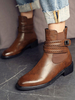 Bottines Femmes Hiver Plates à Cuir Synthétique Elastique avec Bout Carré Décors avec Boucle Unicolore